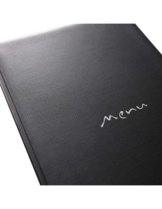Porta Menu TOSCANA A4 scritta menu serigrafata 6 buste + 2 tasche NERO TEX 2