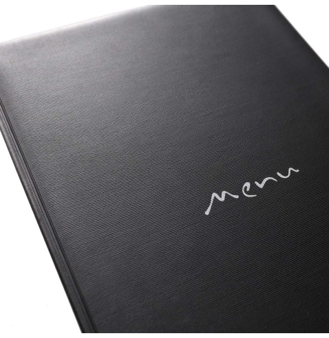 Porta Menu TOSCANA A4 scritta menu serigrafata 6 buste + 2 tasche NERO TEX