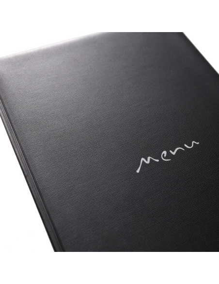 Porta Menu TOSCANA A4 scritta menu serigrafata 6 buste + 2 tasche NERO TEX