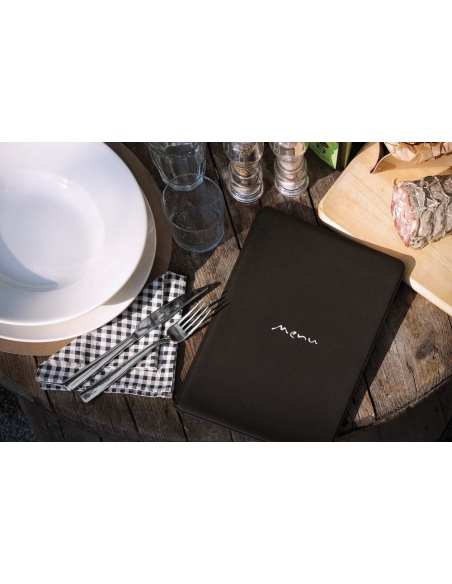 Porta Menu TOSCANA A4 scritta menu serigrafata 6 buste + 2 tasche NERO TEX