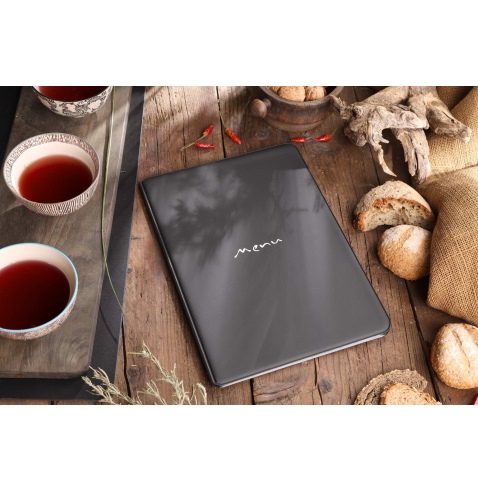 Porta Menu TOSCANA A4 scritta menu serigrafata 6 buste + 2 tasche NERO TEX