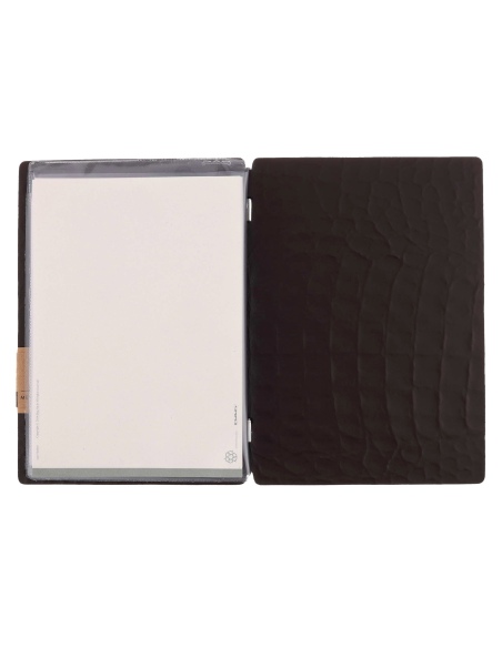 Porta Menu A5 (16,5x23,1 cm) etichetta PATCH "personalizzata" (minimo 18 pezzi) 2 buste (4 facciate) elastico nero FASHION MARRO