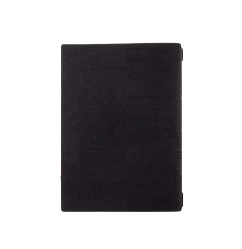 Porta Menu A4 (23,2x31,8 cm) etichetta PATCH "personalizzata" (minimo 18 pezzi) 2 buste (4 facciate) elastico nero SUGHERO NERO 