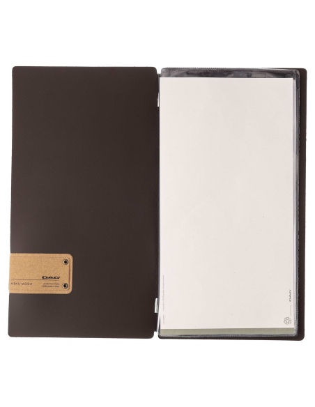 Porta Menu A4 SLIM (17,4x31,8 cm) etichetta PATCH "personalizzata" (minimo 18 pezzi) 2 buste (4 facciate) elastico nero SUGHERO 