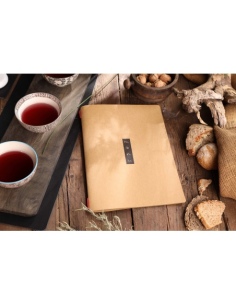 Porta Menu CUSTOM A4 (23,2x31,8 cm) "ZEN NATURAL menu" 2 buste (4 facciate) elastico rosso ECO NATURALE sp. 0.6 2