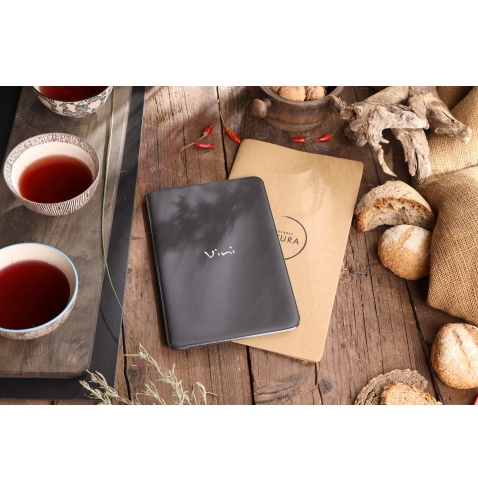 Porta Menu TOSCANA A5 scritta vini serigrafata 6 buste + 2 tasche NERO TEX