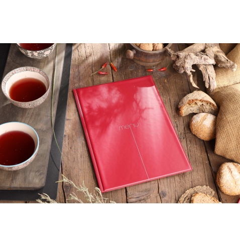 Porta Menu RISTO A4 scritta menu serigrafata 4 buste + 2 tasche BORDEAUX