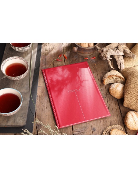 Porta Menu RISTO A4 scritta menu serigrafata 4 buste + 2 tasche BORDEAUX