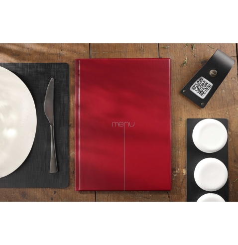 Porta Menu RISTO A4 scritta menu serigrafata 4 buste + 2 tasche BORDEAUX