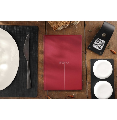 Porta Menu RISTO A5 scritta menu serigrafata 4 buste + 2 tasche BORDEAUX