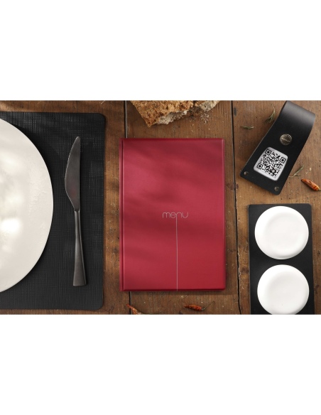 Porta Menu RISTO A5 scritta menu serigrafata 4 buste + 2 tasche BORDEAUX