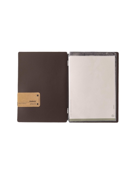Porta Menu A5 (16,5x23,1 cm) etichetta PATCH "menu" 2 buste (4 facciate) elastico nero SUGHERO MARRONE sp. 2.5