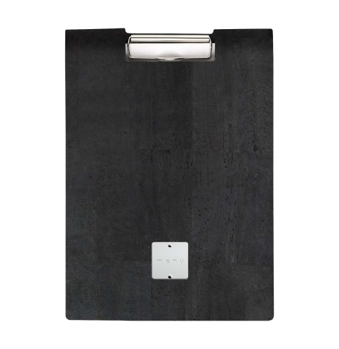 CITY MENU porta menu A4 etichetta METAL STANDARD "menu" molla ferma fogli SUGHERO NERO sp. 2.5