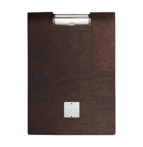 CITY MENU porta menu A4 etichetta METAL STANDARD "menu" molla ferma fogli SUGHERO MARRONE sp. 2.5