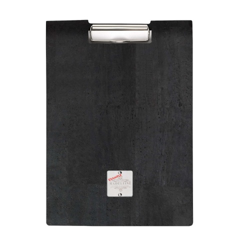 CITY MENU porta menu A4 etichetta METAL "personalizzata" (minimo 18 pezzi) molla ferma fogli SUGHERO NERO sp. 2.5