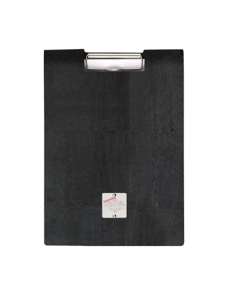 CITY MENU porta menu A4 etichetta METAL "personalizzata" (minimo 18 pezzi) molla ferma fogli SUGHERO NERO sp. 2.5