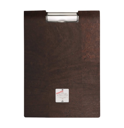CITY MENU porta menu A4 etichetta METAL "personalizzata" (minimo 18 pezzi) molla ferma fogli SUGHERO MARRONE sp. 2.5
