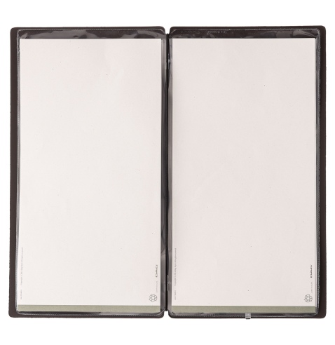 Porta Menu A4 SLIM (17,4x31,8 cm) senza etichetta 2 buste (4 facciate) elastico nero SUGHERO NATURALE sp. 1.4