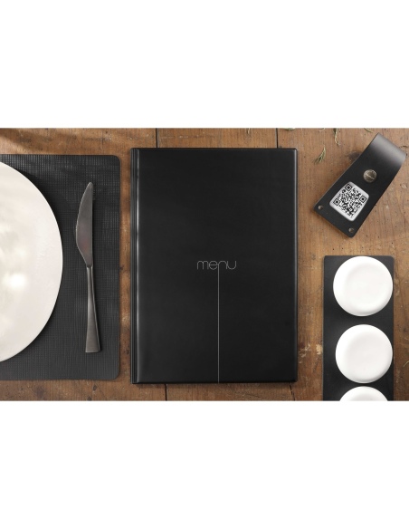 Porta Menu RISTO A4 scritta menu serigrafata 4 buste + 2 tasche NERO