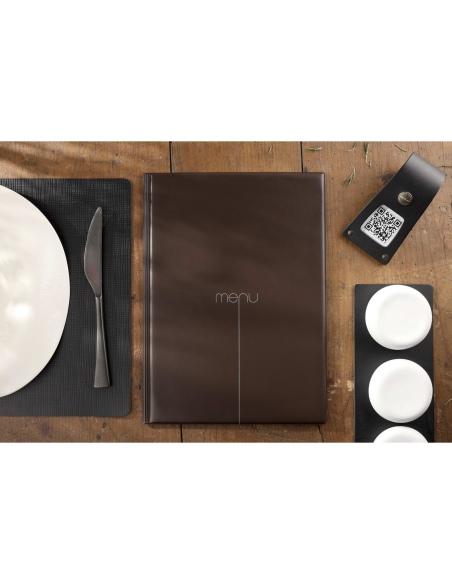 Porta Menu RISTO A4 scritta menu serigrafata 4 buste + 2 tasche CACAO