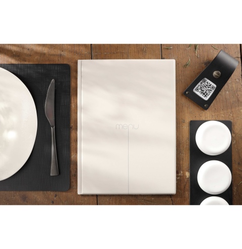 Porta Menu RISTO A4 scritta menu serigrafata 4 buste + 2 tasche SABBIA