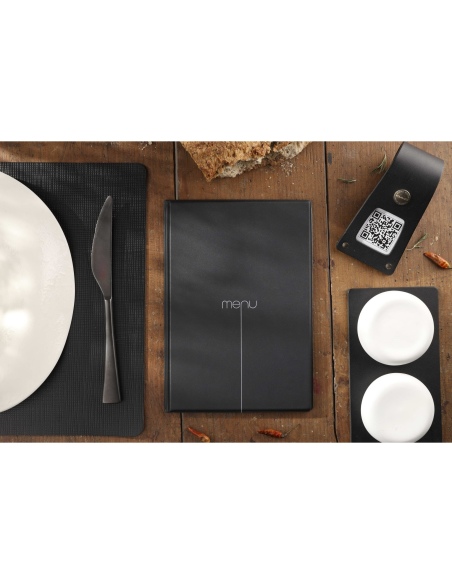 Porta Menu RISTO A5 scritta menu serigrafata 4 buste + 2 tasche NERO