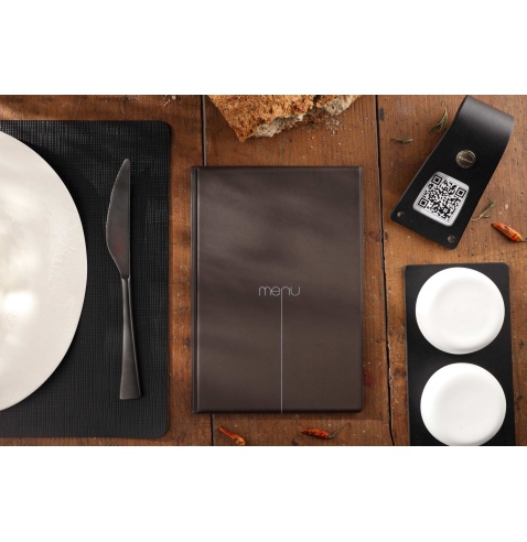 Porta Menu RISTO A5 scritta menu serigrafata 4 buste + 2 tasche CACAO