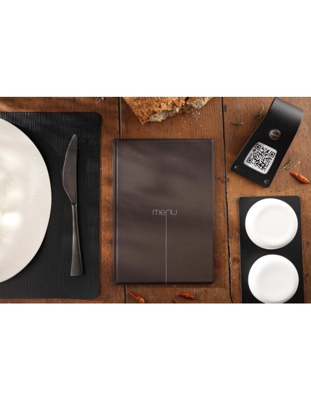 Porta Menu RISTO A5 scritta menu serigrafata 4 buste + 2 tasche CACAO