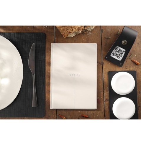 Porta Menu RISTO A5 scritta menu serigrafata 4 buste + 2 tasche SABBIA