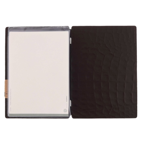 Porta Menu A5 (16,5x23,1 cm) etichetta PATCH "menu" 2 buste (4 facciate) elastico nero FASHION MARRONE COCCODRILLO