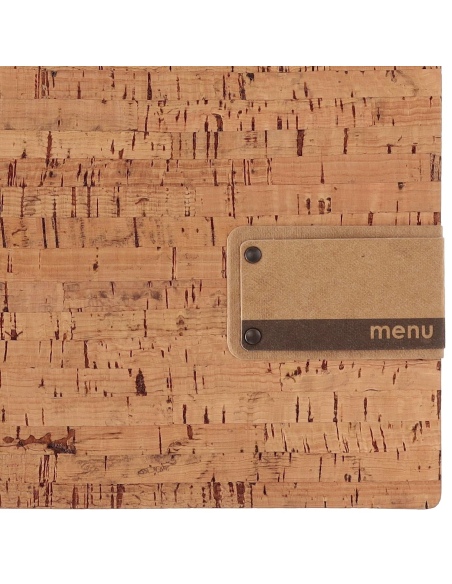 Porta Menu A4 (23,2x31,8 cm) etichetta PATCH "menu" 2 buste (4 facciate) elastico nero SUGHERO NATURALE sp. 1.4
