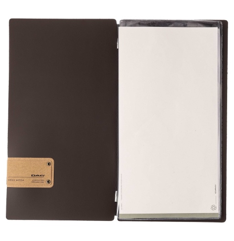 Porta Menu A4 SLIM (17,4x31,8 cm) etichetta PATCH "menu" 2 buste (4 facciate) elastico nero SUGHERO NATURALE sp. 1.4