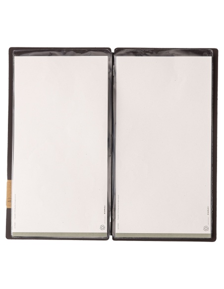 Porta Menu A4 SLIM (17,4x31,8 cm) etichetta PATCH "menu" 2 buste (4 facciate) elastico nero SUGHERO NATURALE sp. 1.4