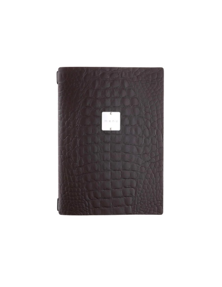 Porta Menu A4 (23,2x31,8 cm) etichetta METAL "menu" 2 buste (4 facciate) elastico nero FASHION MARRONE COCCODRILLO