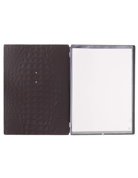 Porta Menu A4 (23,2x31,8 cm) etichetta METAL "menu" 2 buste (4 facciate) elastico nero FASHION MARRONE COCCODRILLO