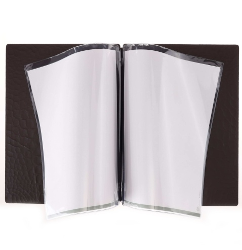 Porta Menu A4 (23,2x31,8 cm) etichetta METAL "menu" 2 buste (4 facciate) elastico nero FASHION MARRONE COCCODRILLO