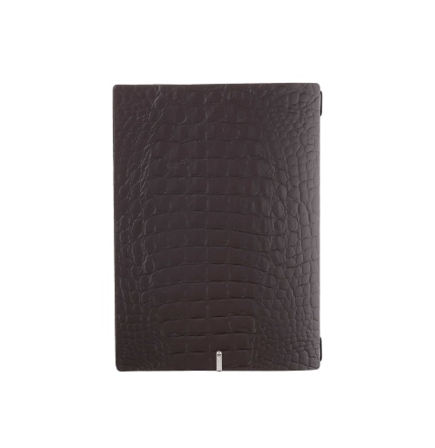 Porta Menu A4 (23,2x31,8 cm) etichetta METAL "personalizzata" (minimo 18 pezzi) 2 buste (4 facciate) elastico nero FASHION MARRO