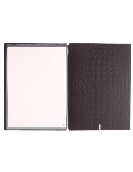 Porta Menu A4 (23,2x31,8 cm) etichetta METAL "personalizzata" (minimo 18 pezzi) 2 buste (4 facciate) elastico nero FASHION MARRO