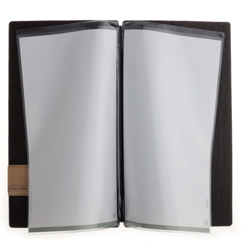 Porta Menu A4 SLIM (17,4x31,8 cm) etichetta PATCH "menu" 2 buste (4 facciate) elastico nero FASHION MARRONE COCCODRILLO