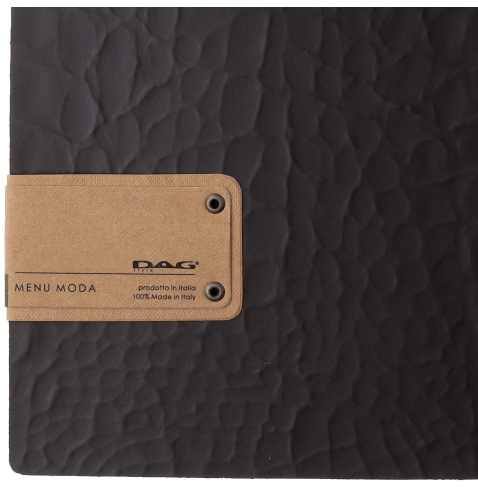 Porta Menu A4 SLIM (17,4x31,8 cm) etichetta PATCH "personalizzata" (minimo 18 pezzi) 2 buste (4 facciate) elastico nero FASHION 