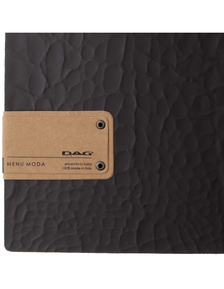Porta Menu A4 SLIM (17,4x31,8 cm) etichetta PATCH "personalizzata" (minimo 18 pezzi) 2 buste (4 facciate) elastico nero FASHION 
