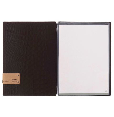Porta Menu A4 (23,2x31,8 cm) etichetta PATCH "menu" 2 buste (4 facciate) elastico nero FASHION MARRONE COCCODRILLO
