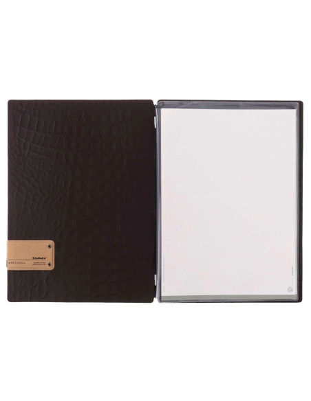 Porta Menu A4 (23,2x31,8 cm) etichetta PATCH "menu" 2 buste (4 facciate) elastico nero FASHION MARRONE COCCODRILLO