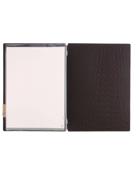 Porta Menu A4 (23,2x31,8 cm) etichetta PATCH "menu" 2 buste (4 facciate) elastico nero FASHION MARRONE COCCODRILLO