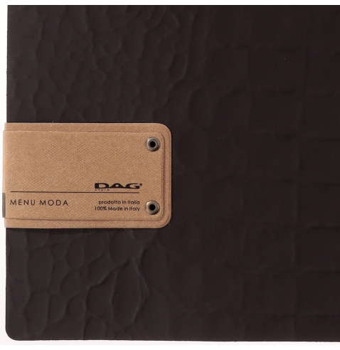 Porta Menu A4 (23,2x31,8 cm) etichetta PATCH "menu" 2 buste (4 facciate) elastico nero FASHION MARRONE COCCODRILLO