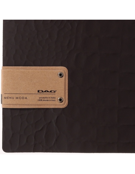 Porta Menu A4 (23,2x31,8 cm) etichetta PATCH "personalizzata" (minimo 18 pezzi) 2 buste (4 facciate) elastico nero FASHION MARRO