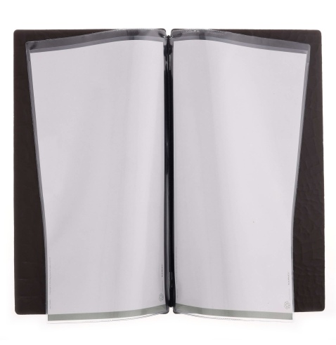 Porta Menu A4 SLIM (17,4x31,8 cm) etichetta METAL "menu" 2 buste (4 facciate) elastico nero FASHION MARRONE COCCODRILLO