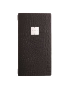Porta Menu A4 SLIM (17,4x31,8 cm) etichetta METAL "personalizzata" (minimo 18 pezzi) 2 buste (4 facciate) elastico nero FASHION 