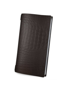 Porta Menu A4 SLIM (17,4x31,8 cm) senza etichetta 2 buste (4 facciate) elastico nero FASHION MARRONE COCCODRILLO