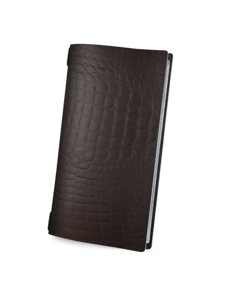Porta Menu A4 SLIM (17,4x31,8 cm) senza etichetta 2 buste (4 facciate) elastico nero FASHION MARRONE COCCODRILLO